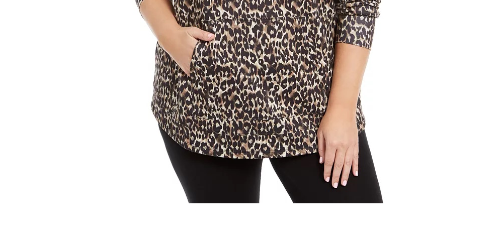 Ideology Women's Plus Size Printed Round-Hem Hoodie Beigekhaki Size 1X