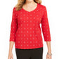 Karen Scott Women's Anchor Print V Neck Top Red Size Small