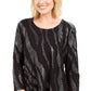 JM Women's Collection Printed Scoop-Neck Top Black Size Small
