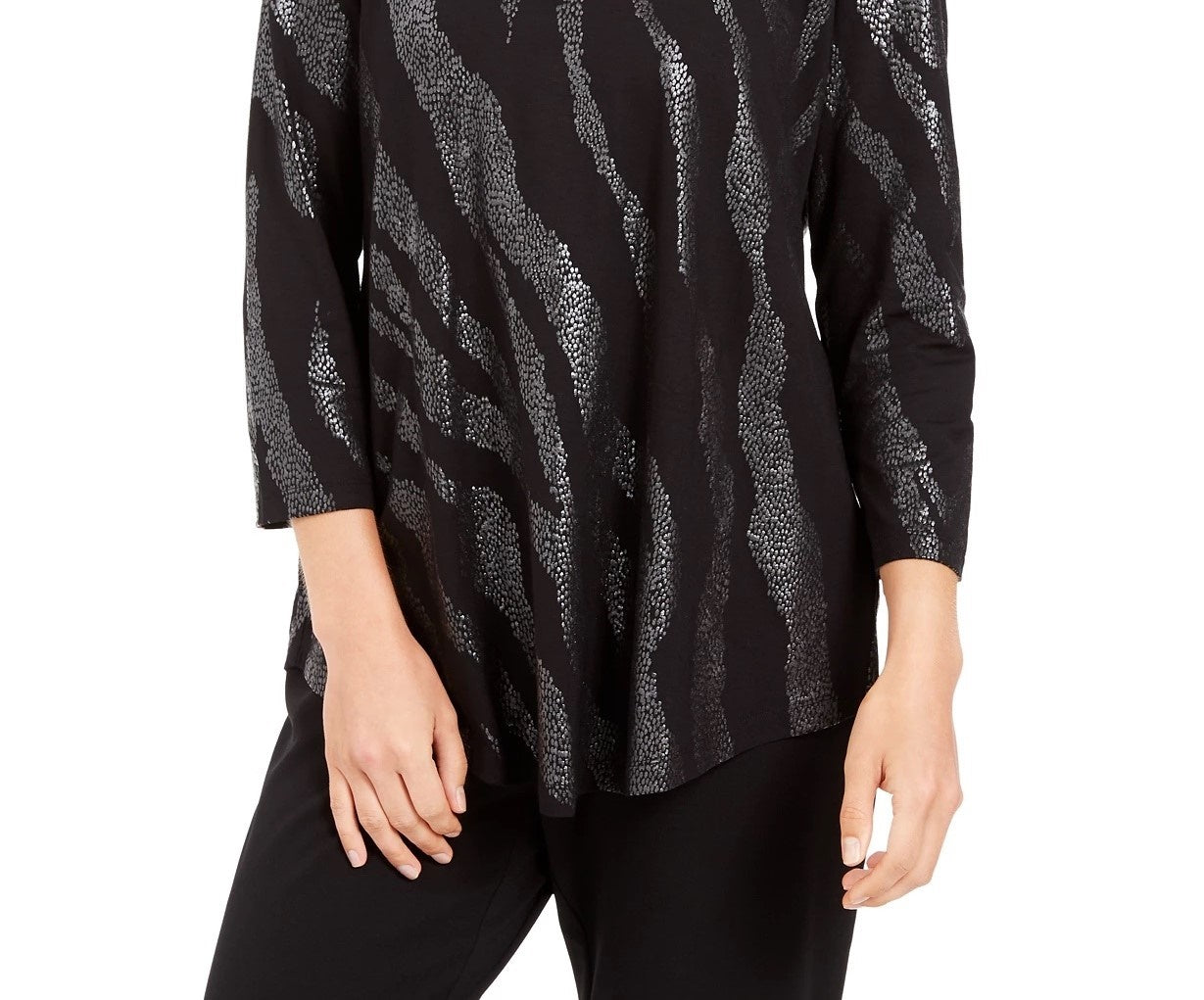 JM Women's Collection Printed Scoop-Neck Top Black Size Small