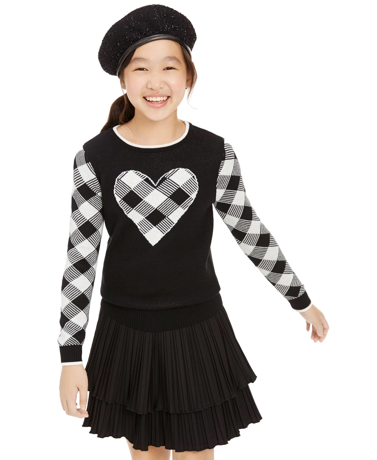 Charter Club Big Girls Buffalo Check Family Sweater Black Size Medium