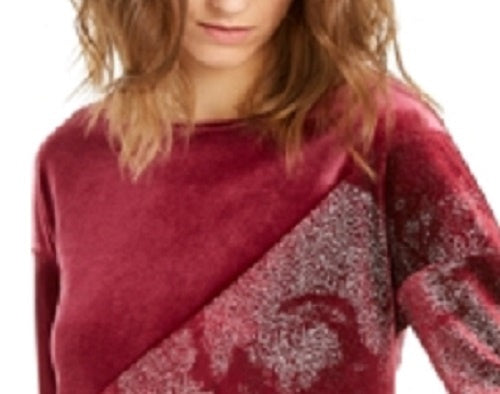 Alfani Women's Red Speckle 3/4 Sleeve Crew Neck Blouse Evening Top Red Size Large