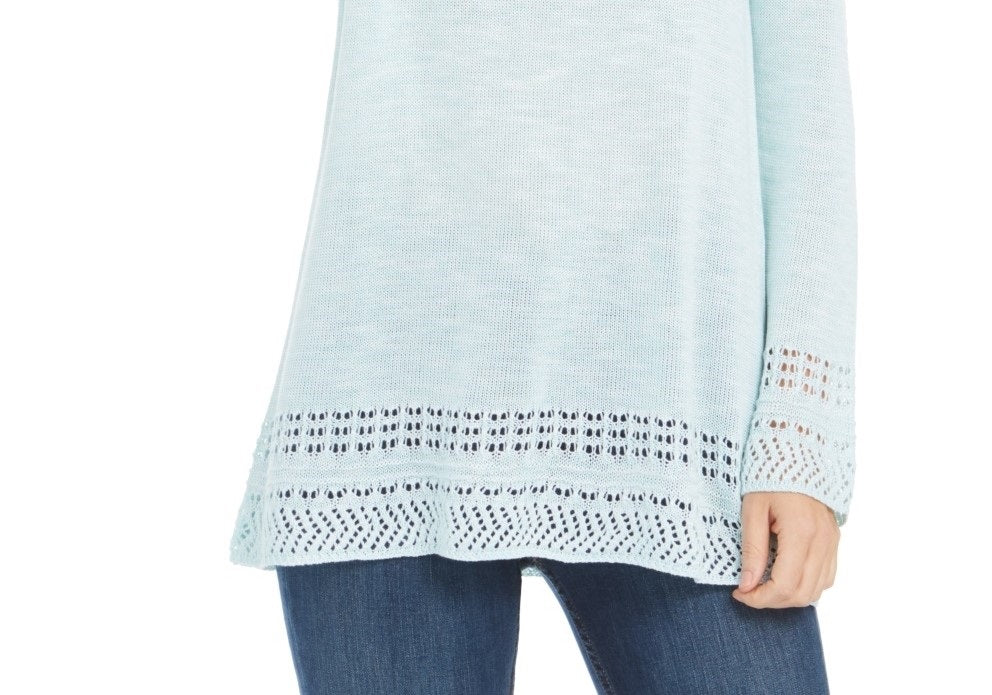 Style & Co Women's Pointelle Trim Marled Tunic Sweater Green Size X-Large