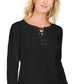 Karen Scott Women's Lace-Up French Terry Sweatshirt Black Size Small
