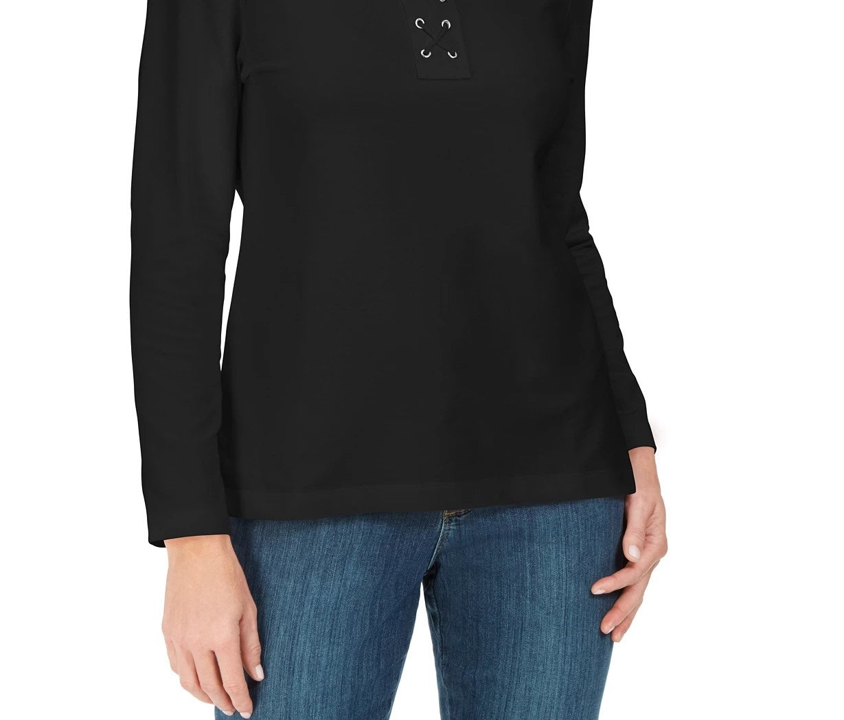 Karen Scott Women's Lace-Up French Terry Sweatshirt Black Size Small