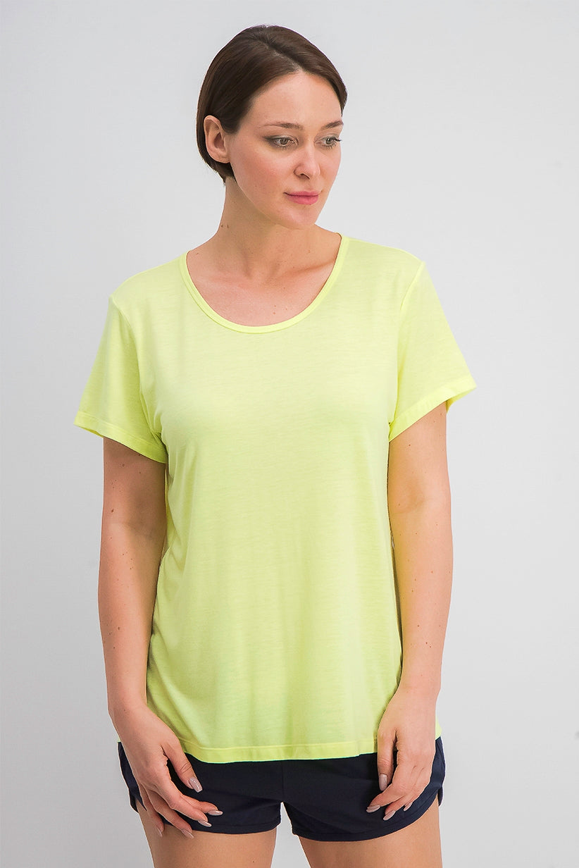 Ideology Women's Mesh-Back T-Shirt Yellow Size Small