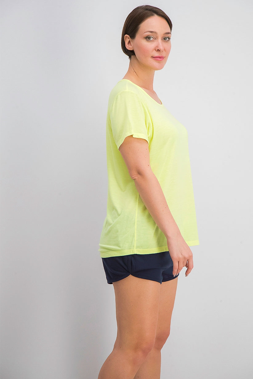 Ideology Women's Mesh-Back T-Shirt Yellow Size Small