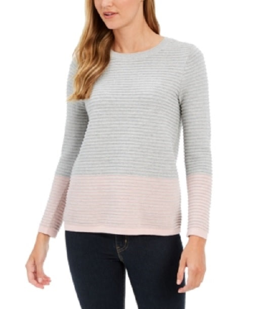 Charter Club Women's Heather Long Sleeve Crew Neck Blouse Top Gray Size Small