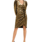 INC International Concepts Women's Puff Sleeve Velvet Wrap Dress Gold Size Medium