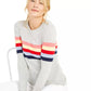 Charter Club Women's Shoulder Button Striped Sweater Grey Size Large