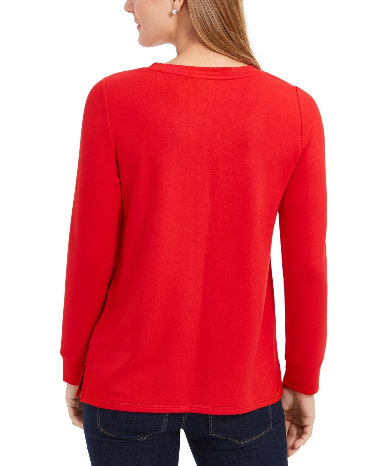Charter Club Women's French Terry V Neck Tunic Red Size Medium