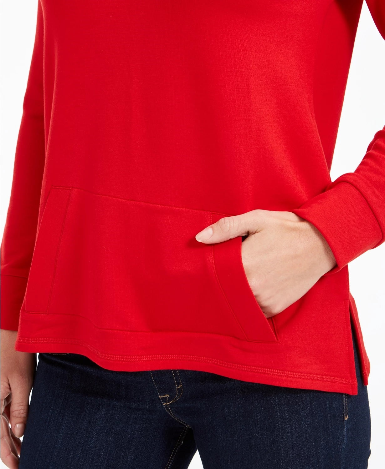 Charter Club Women's French Terry V Neck Tunic Red Size Medium