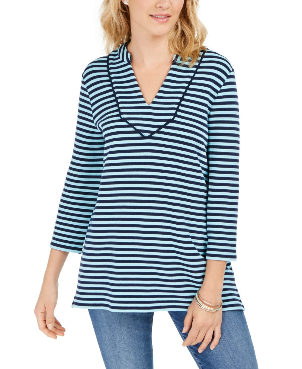 Charter Club Women's Striped 3/4 Sleeve Top Navy Size XX-Large