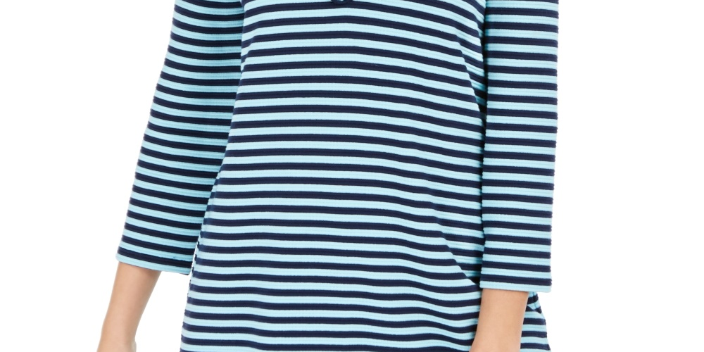 Charter Club Women's Striped 3/4 Sleeve Top Navy Size XX-Large