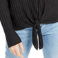 INC International Concepts Women's Ribbed Knotted Sweater Grey Size Large