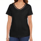 Karen Scott Women's Cotton Open-Trim V-Neck T-Shirt Black Size Medium