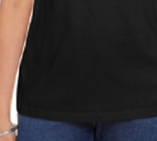 Karen Scott Women's Cotton Open-Trim V-Neck T-Shirt Black Size Medium