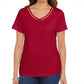 Karen Scott Women's Cotton Open-Trim V-Neck T-Shirt Bright Red Size Medium