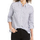 Charter Club Women's Linen Printed Textured Shirt  Blue Size Medium