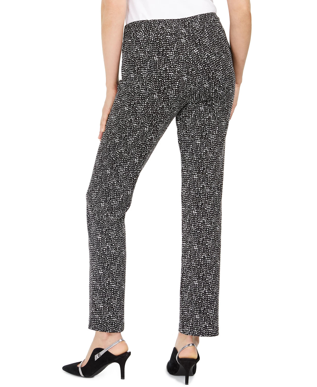 JM Women's Collection Printed Straight-Leg Pants Black Size Extra Small