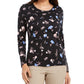 Charter Club Women's Pima Cotton Ditsy Print Top  Black Size Large
