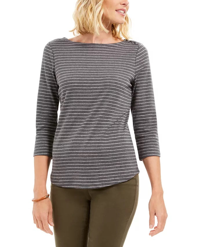 Charter Club Women's Metallic Stripe Top Grey Size Medium