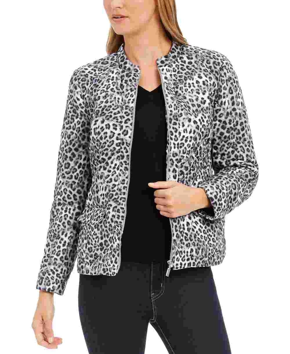 Charter Club Women's Animal-Print Jacket White Size Large