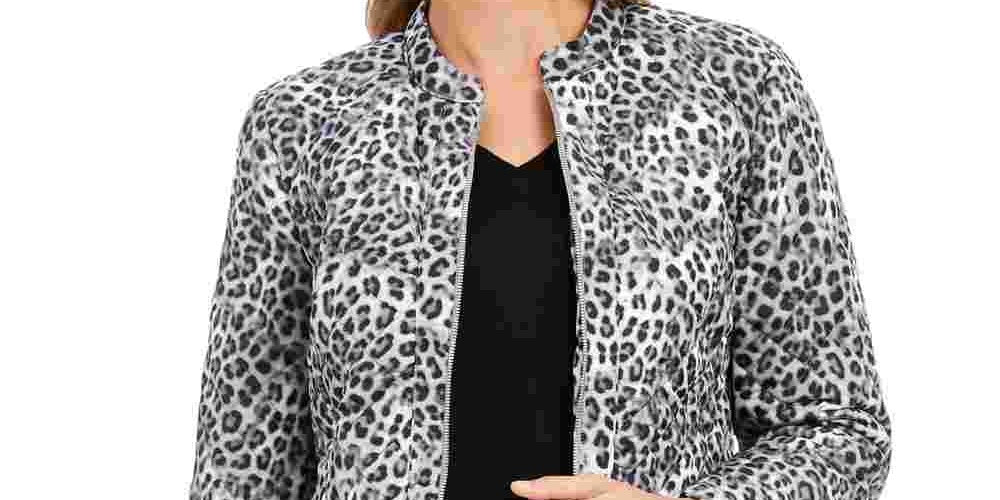 Charter Club Women's Animal-Print Jacket White Size Large
