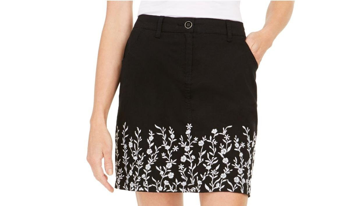 Karen Scott Women's Garden Embroidered Skirt Black Size 10