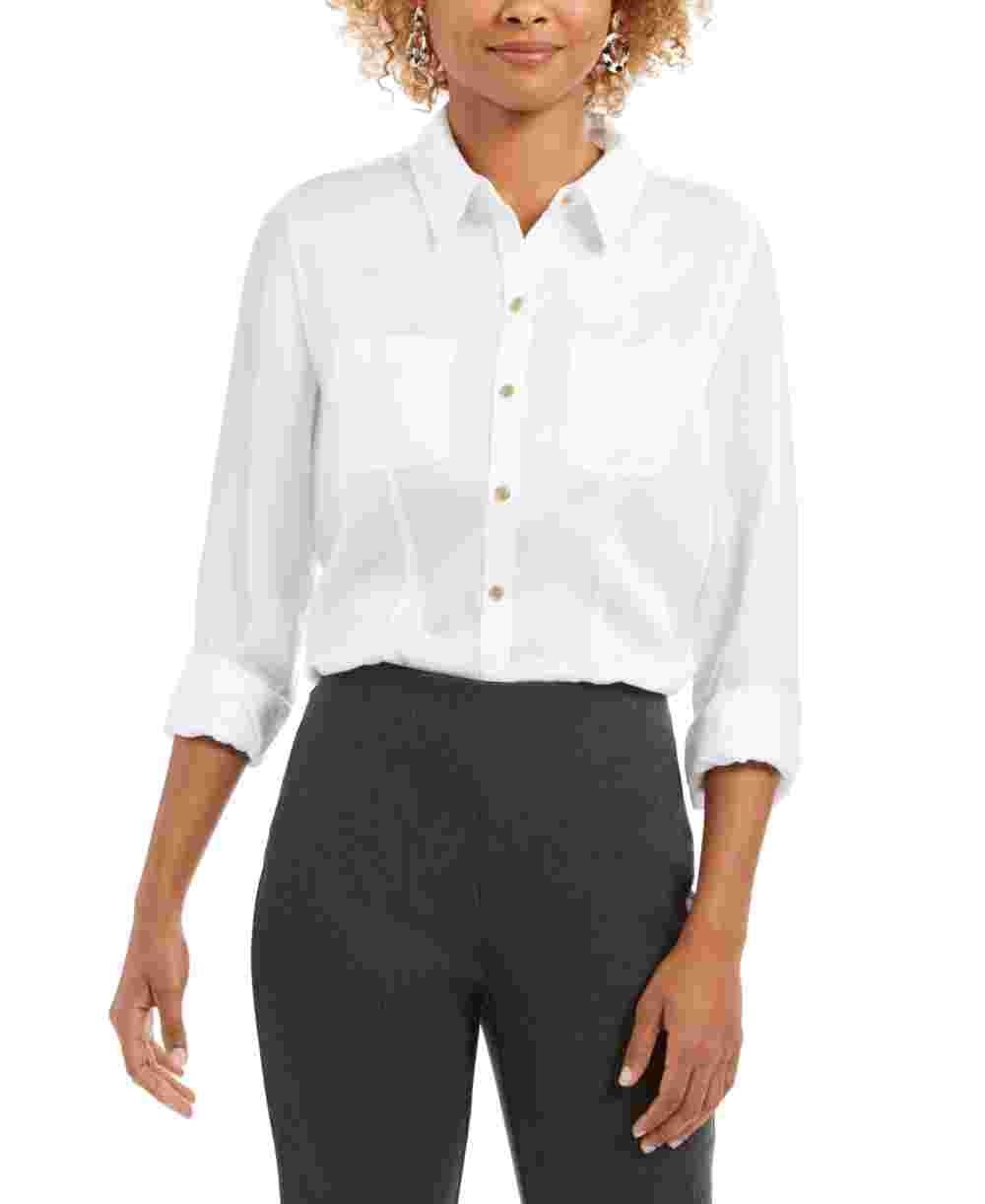 Charter Club Women's Woven Solid Tencel Shirt White Size X-Large
