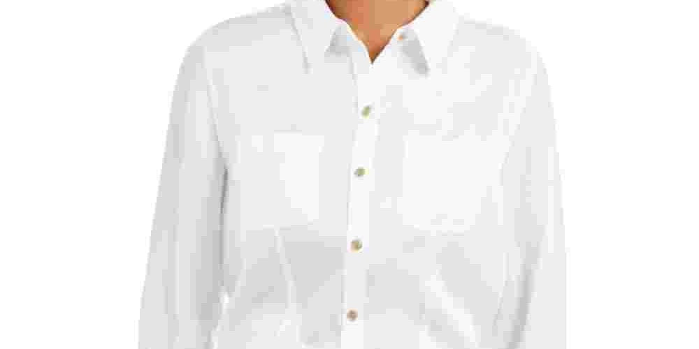 Charter Club Women's Woven Solid Tencel Shirt White Size X-Large