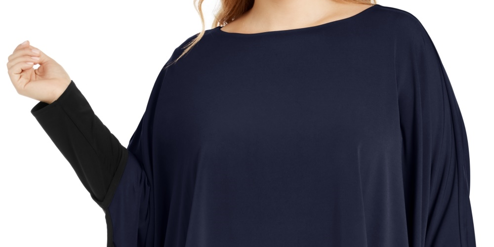 Alfani Women's Plus Layered Look Poncho Top Blue Size 1X