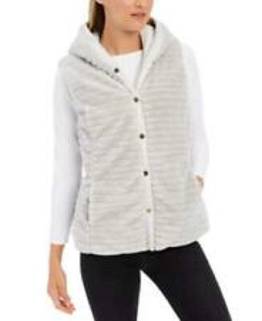 Charter Club Women's Faux-Fur Hooded Reversible Vest Silver Size Extra Small