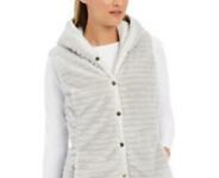 Charter Club Women's Faux-Fur Hooded Reversible Vest Silver Size Extra Small