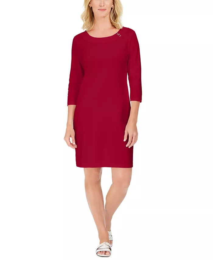 Karen Scott Women's Sport Cotton Hardware Dress ब्राइट रेड साइज़ X-Small