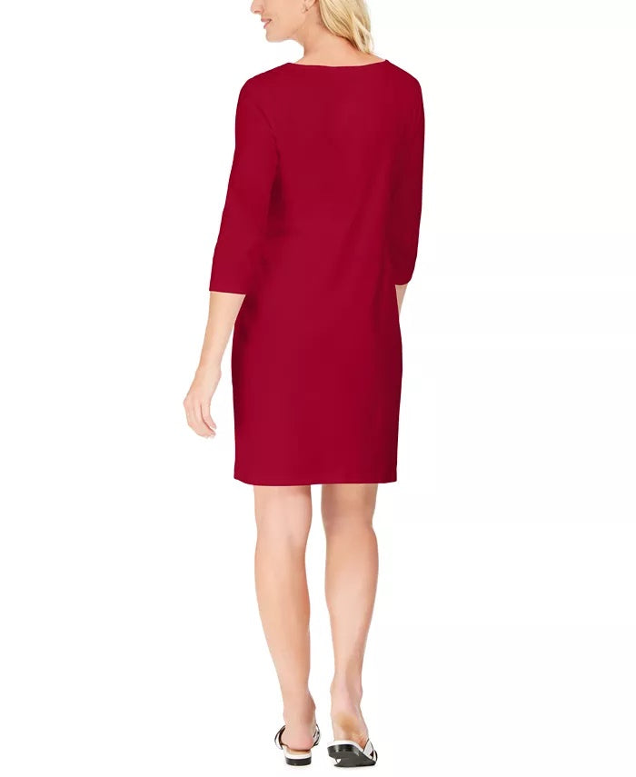 Karen Scott Women's Sport Cotton Hardware Dress ब्राइट रेड साइज़ X-Small