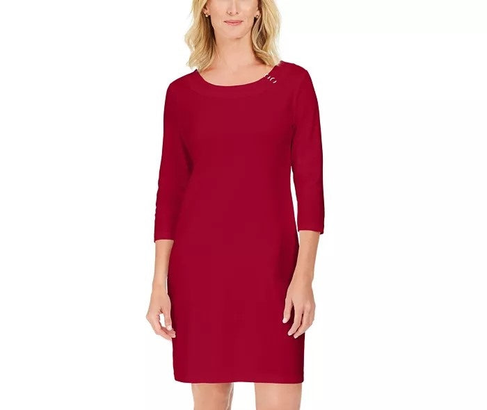 Karen Scott Women's Sport Cotton Hardware Dress ब्राइट रेड साइज़ X-Small