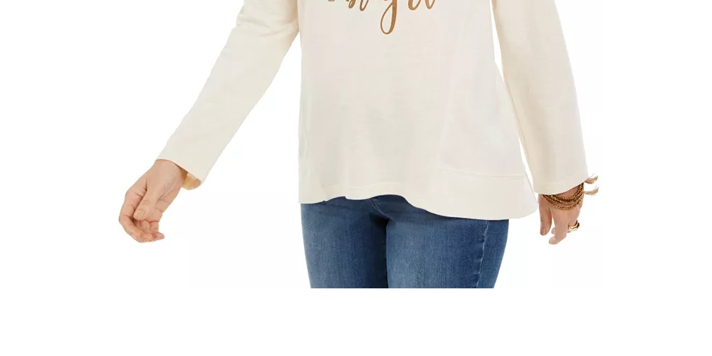 Style & Co Women's Metallic Graphic Sweatshirt Beige Size Large