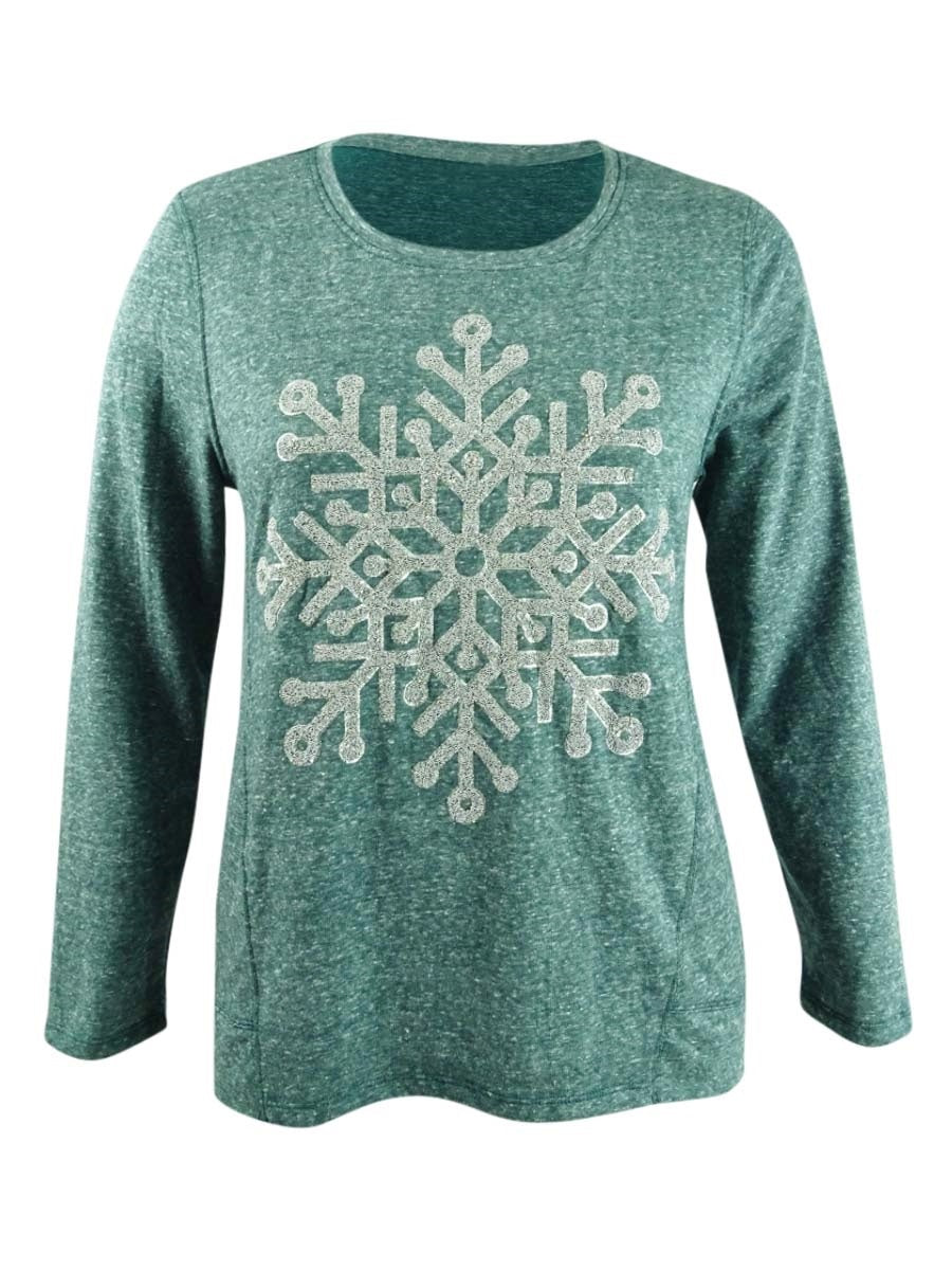 Style & Co Women's Snowflake Graphic Sweatshirt Green Size Medium