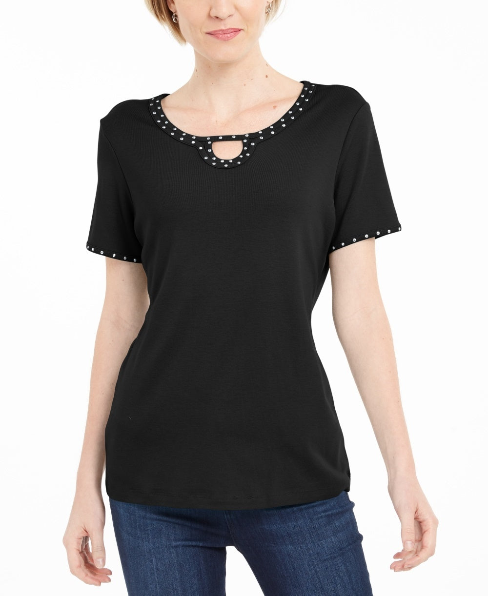 Karen Scott Women's Studded Keyhole Top Black Size Small
