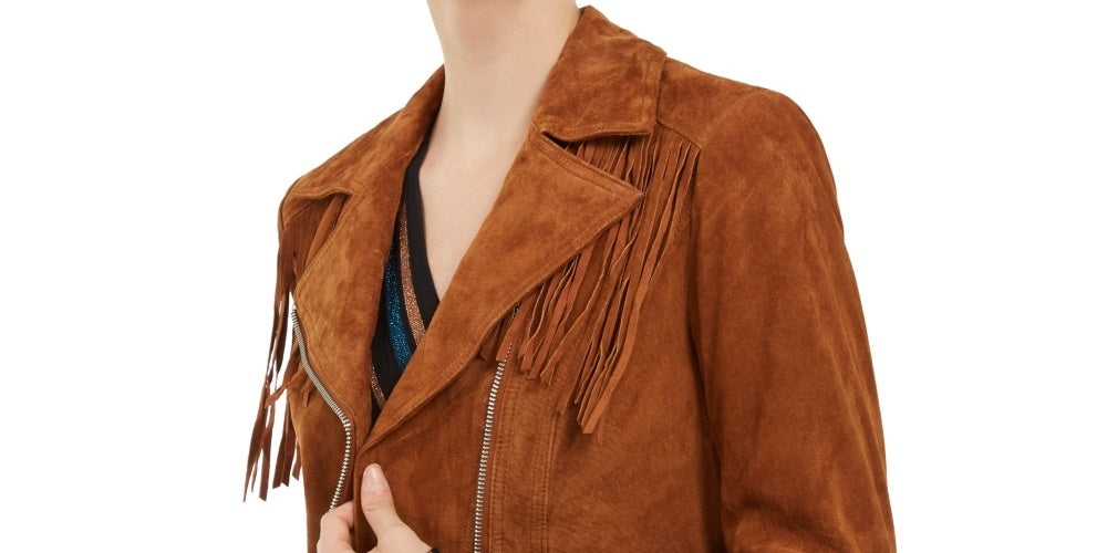 INC International Concepts Women's Suede Moto Jacket Brown Size Medium