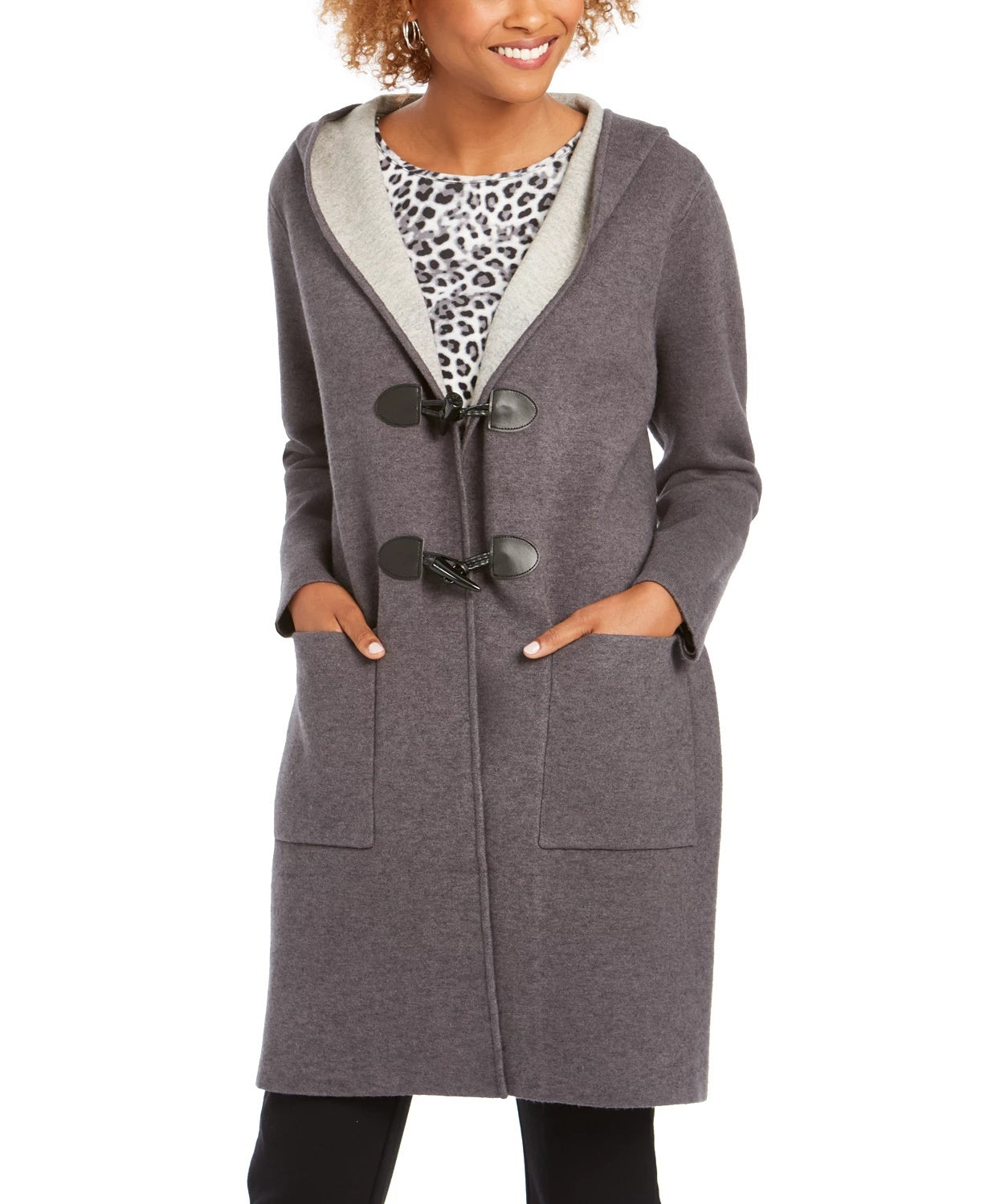 Charter Club Women's Hooded Coatigan Dark Gray Size Medium