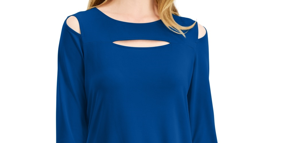 Alfani Women's Front Cutout Cold Shoulder Top Blue Size Medium