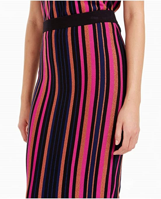 Bar III Women's Glitter Striped Below The Knee Pencil Skirt Pink Size Medium