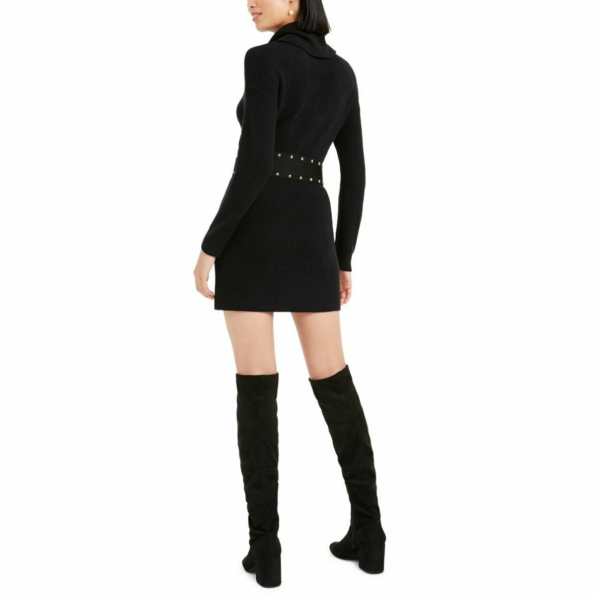 Bar III Women's Belted Sweater Dress Black Size X-Large