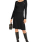 INC International Concepts Women's Zip Detail Fit & Flare Sweater Dress Black Size Medium