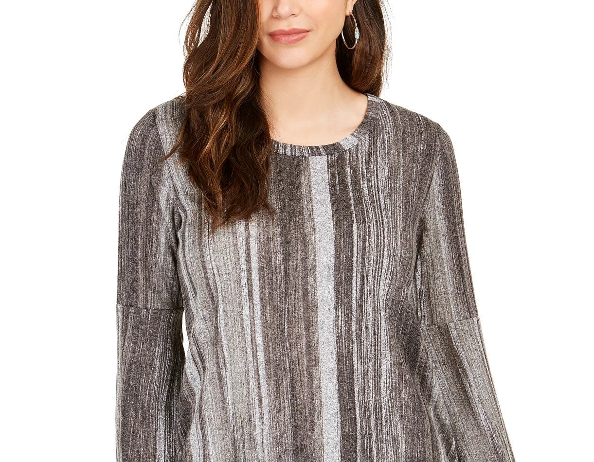 Style & Co Women's Striped Bell-Sleeve Top Black Size X-Small