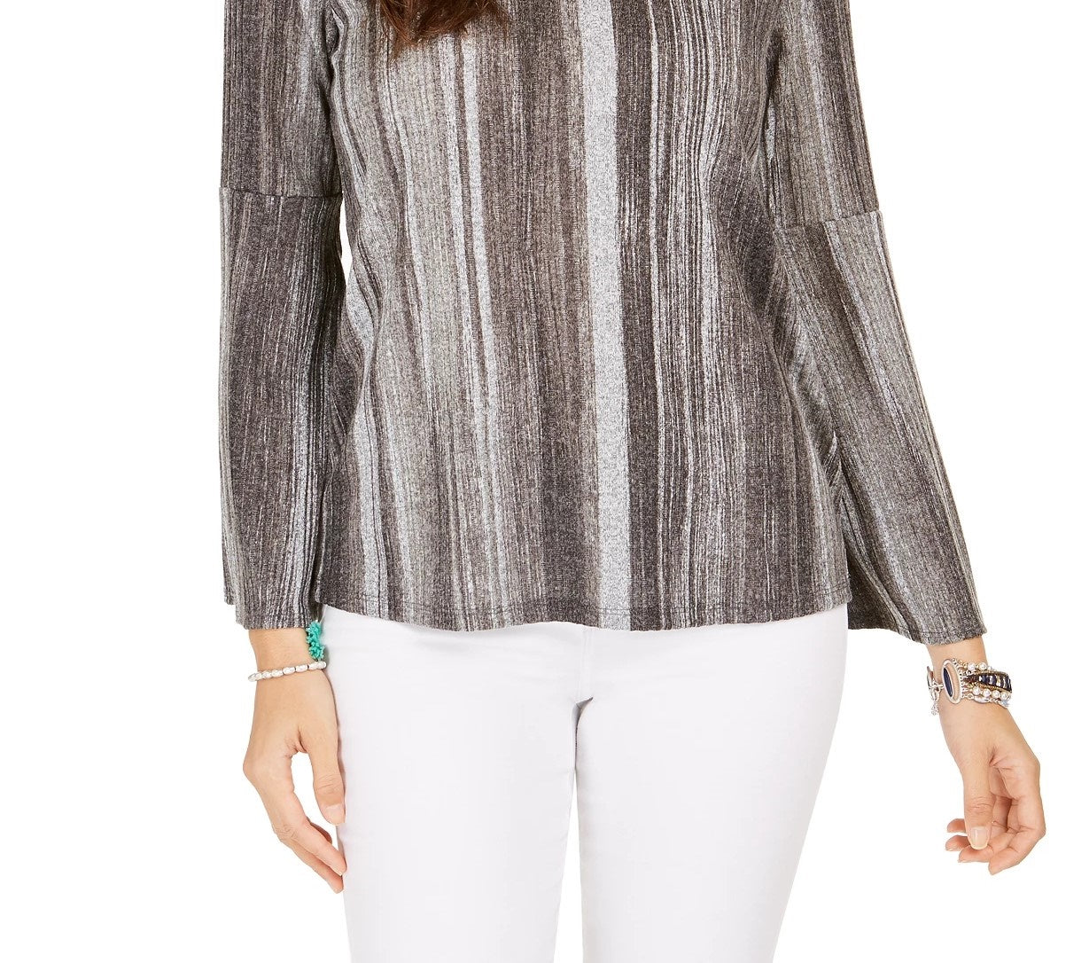 Style & Co Women's Striped Bell-Sleeve Top Black Size X-Small