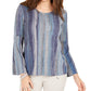 Style & Co Women's Striped Bell Sleeve Top Purple Size Small