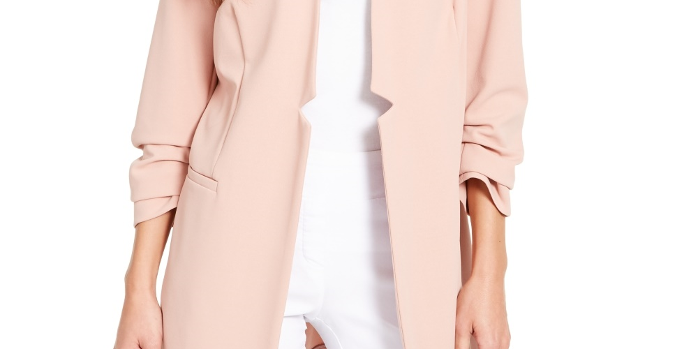 Alfani Women's Ruched Sleeve Open Front Blazer Pink Size Large